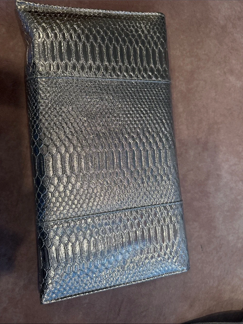 Silver Snake-Embossed Envelope Clutch